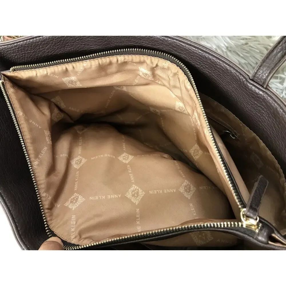 ANNE KLEIN WOMEN'S BROWN PEBBLE LEATHER TOTE GOLD SCARF HARWARE SIZE 18